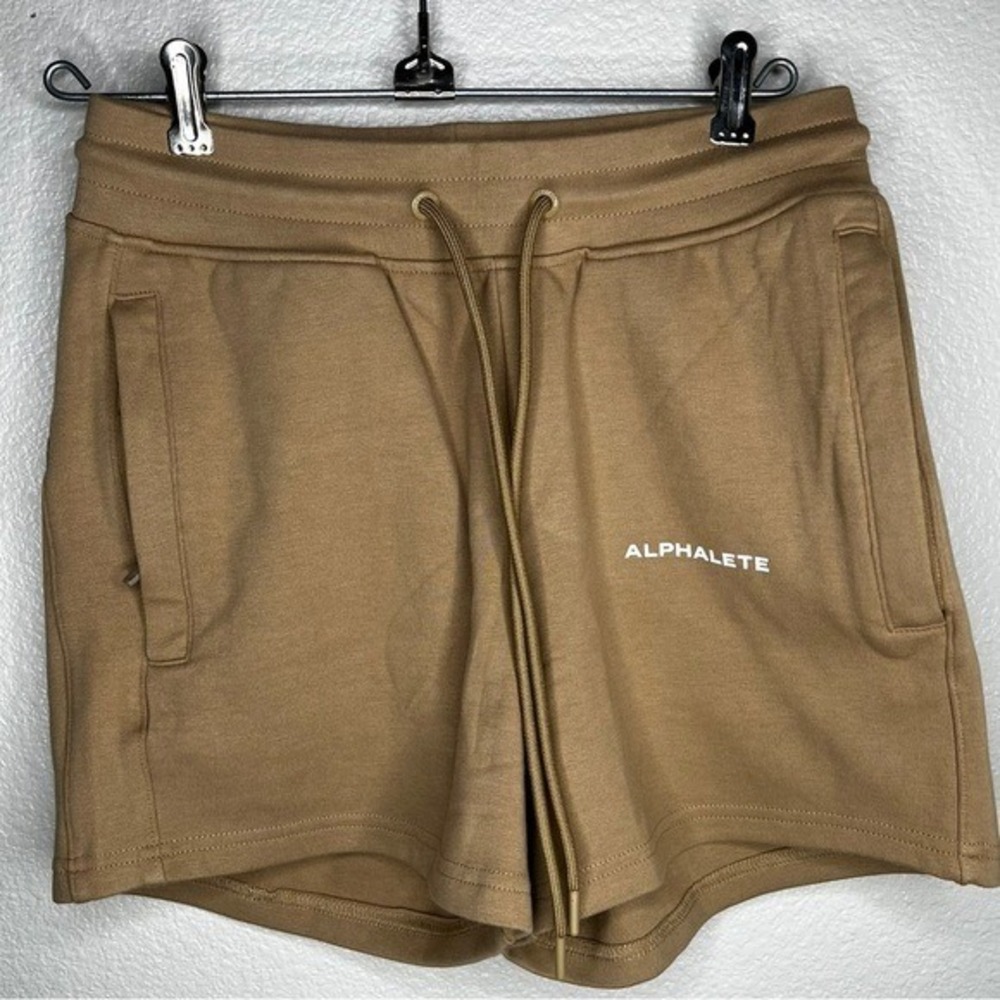 Alphalete Essential Core‎ Sweat Shorts Tan Drawstring Pockets Women's Size S Gym